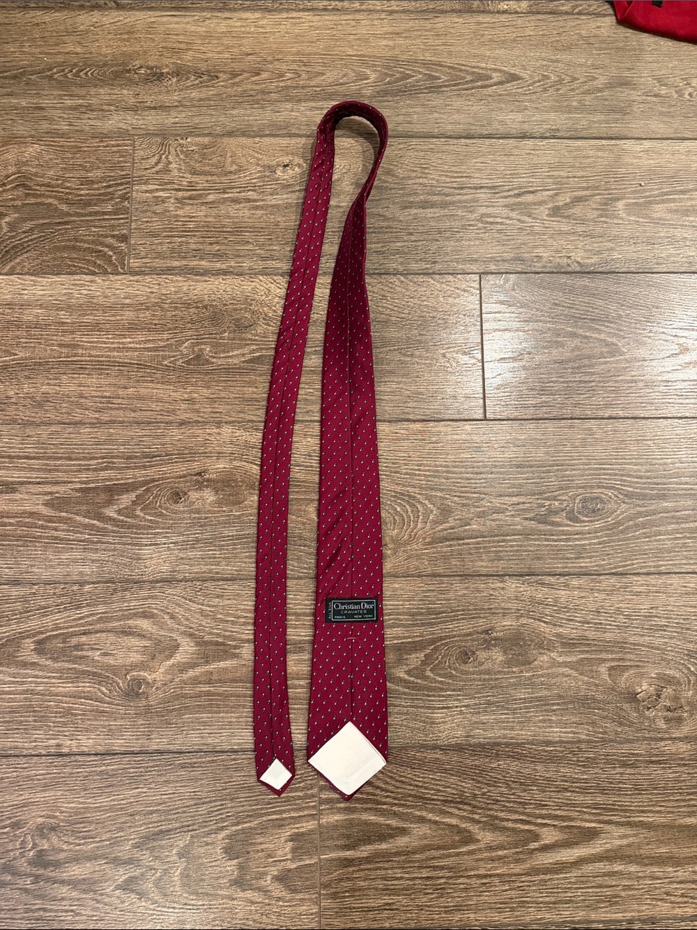 Dior Red Silk Tie with Micro Dot Pattern